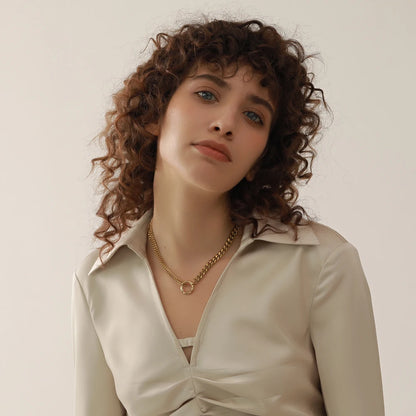 Yhpup Gold Color Chain Statement Necklace for Women Stainless Steel Metal Charm Simple Jewelry Bijoux Acier Inoxidable Femme