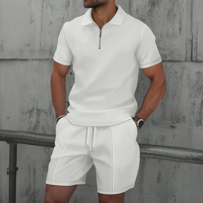 Ensemble Polo et Short de Sport pour Homme, Manches Courtes, Chemise Polo Élégante avec Fermeture Éclair et Short, Ensemble Décontracté Streetwear 2 Pièces pour Homme