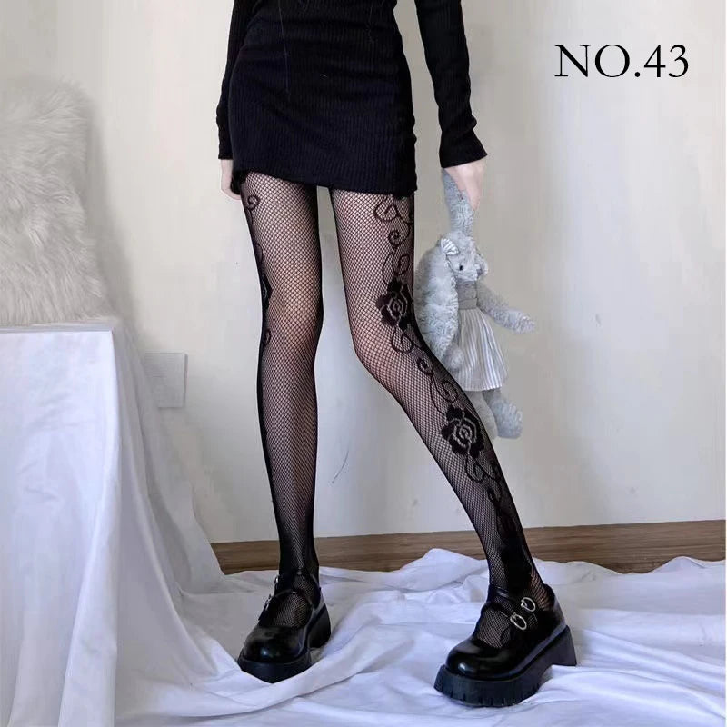 Woman Girls Fashion Punk Gothic  Fishnet Stockings Snake Skull Striped Mesh Tights Panties Lolita Plus Size Pantyhose Leggings