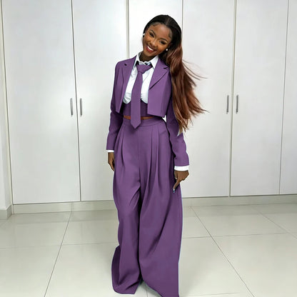 Women's Red Suit Two Piece Set Short Blazer+Wide Leg Pants Elegant Formal Fashion Daily Smart Casual Party Tuxedo Customized