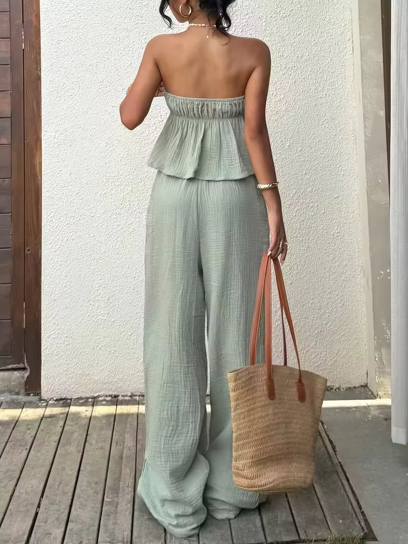 2 Piece Sets Woman Outfits, New Women's Casual Two-Piece Lace Up Top and Pants