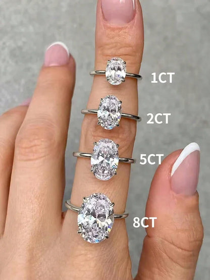 Bague en Argent Sterling 925, Zircon Ovale Scintillant 1-8 Carats, pour Femme, Fiançailles, Mariage, Bijou de Luxe de Haute Qualité