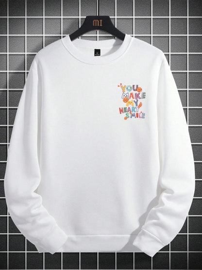 Pull décontracté femme lettre You Make My Heart Smile imprimé sweat-shirt chaud et doux à capuche ample col rond polaire vêtements féminins