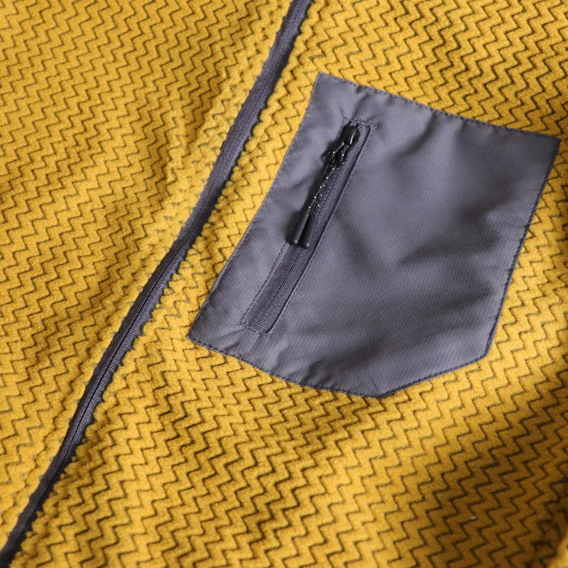 Outdoor Jacket, Casual, Fishing, Cycling, Camping, Hiking, Mountaineering, Trekking, Wave Pattern, Stand-up Collar Fleece Jacket