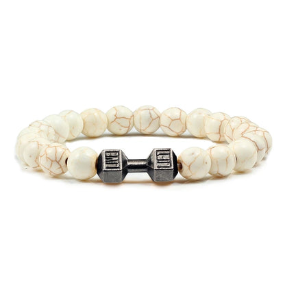 Bracelet en pierre volcanique naturelle pour hommes, perles mates noires, breloque haltère, bracelets à breloques pour femmes, bijoux de fitness