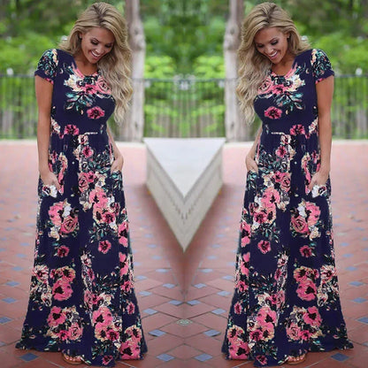 Summer Maxi Dress Women 2025 Pink Floral Print Boho Beach Dress Ladies Evening Party Long Dress Sundress Vestidos De Festa 3XL