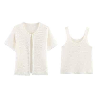 Vêtements féminins 2025 Nouveau style mode européenne et américaine, haut en tricot simple avec décoration de perles, gilet en tricot