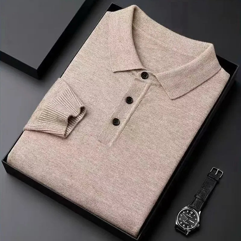 Men's 100% Mink Cashmere Large Size Sweaters Autumn Winter Solid POLO-neck Casual Knit Pullovers Long Sleeve Warm Jumper to