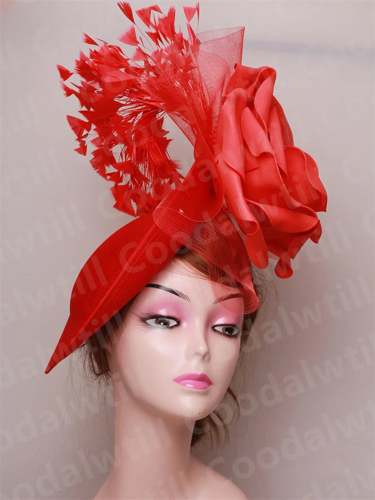 Big Flower Wedding Fascinator Hat Women Formal Party Tea Headpiece Ladies Cocktail Church Chapeau Cap Headband Woman Millinery