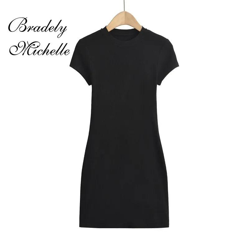 Mini Dresses Short Sleeve Crewneck Sexy Summer Bodycon Dress for Women Pullover Sleeveless Vestidos
