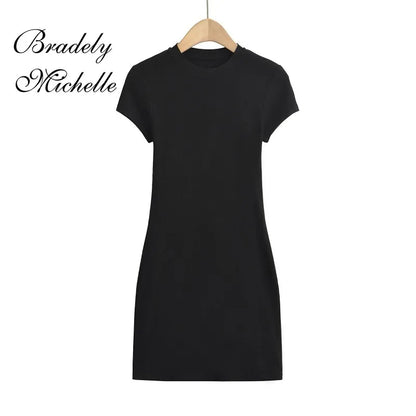 Mini Dresses Short Sleeve Crewneck Sexy Summer Bodycon Dress for Women Pullover Sleeveless Vestidos