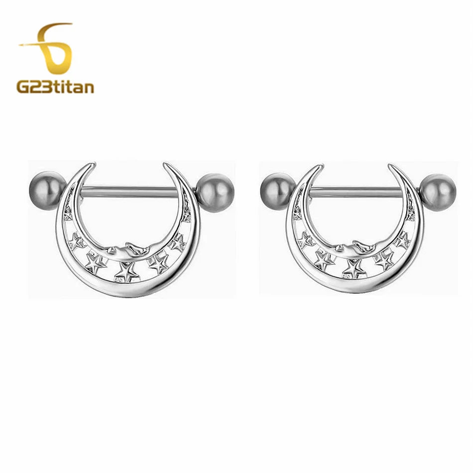 2 bagues de mamelon en zircon couleur argent hypoallergéniques 14G 16mm en titane, piercing barbell droit, bijoux de plage sexy, ornement pour femme