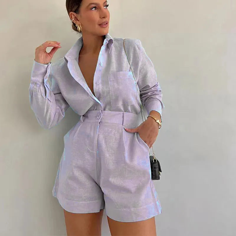 Women 2 Piece Set Outfit Women'S Vacation Fashion Casual Suit Solid Color Summer Conjuntos Para Mujeres 2 Piezas Elegantes 2025