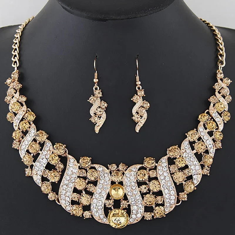 Ensemble de bijoux de mariée romantique 2 pièces/parure, ensemble de bijoux de mariée en cristal brillant, collier et boucles d'oreilles pour femmes