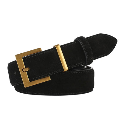Ceinture double en cuir véritable tendance pour femme, en daim de vachette élégant avec boucle carrée en alliage chic, idéale pour les robes et les jeans