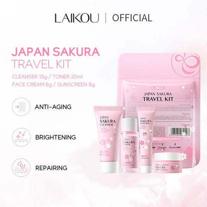 Coffret de soins pour la peau Sakura Nettoyant facial, Sérum, Tonique, Crème solaire, Crème faciale Soin de beauté pour femmes Cadeaux Routine Trousse de voyage