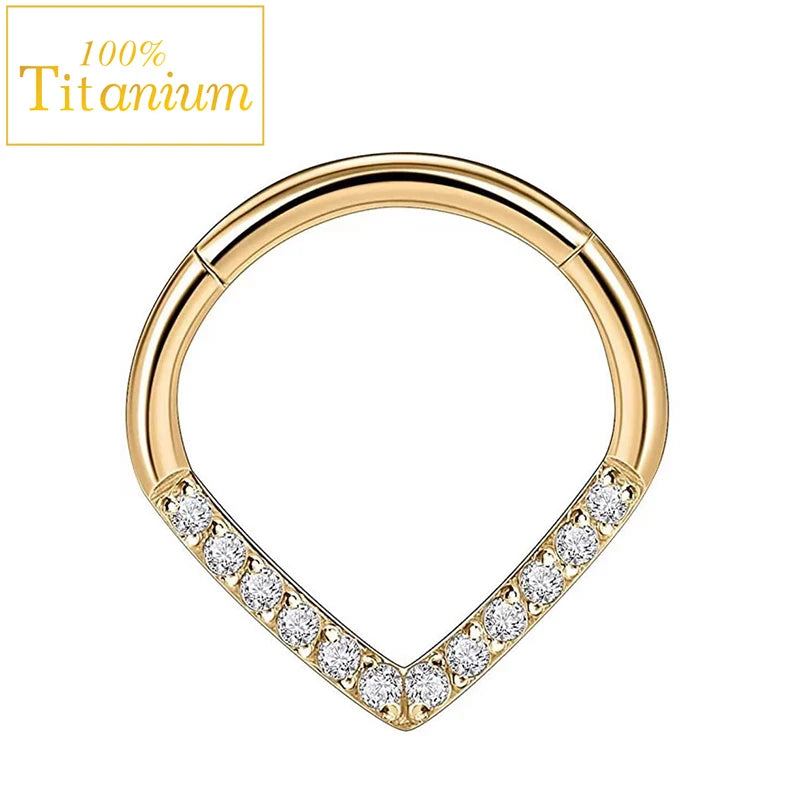 Anneaux de nez en titane G23, clicker de septum articulé, segment pour oreille, tragus, cartilage, hélix, daith, lèvre, bijoux de piercing, boucles d'oreilles dorées