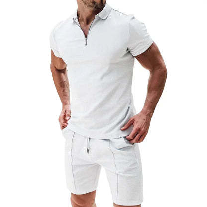 Ensemble Polo et Short de Sport pour Homme, Manches Courtes, Chemise Polo Élégante avec Fermeture Éclair et Short, Ensemble Décontracté Streetwear 2 Pièces pour Homme