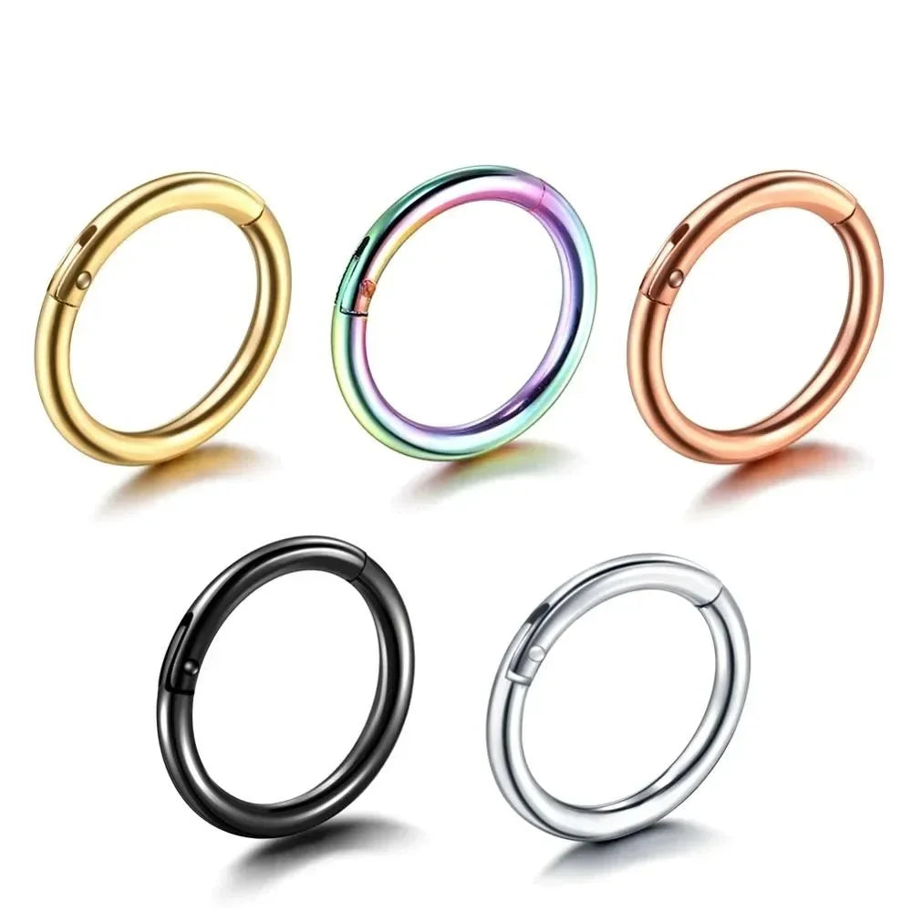 5pc Nose Rings Hoop Hinged Clicker Segment Nose Rings Ear Cartilage Ring Clip Stainless Steel Ear Nose Ring Body Jewelry Gift