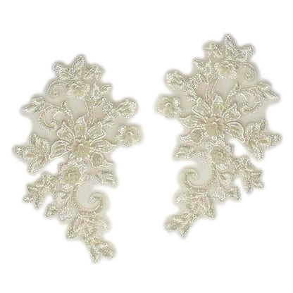 2PCS/Pair,3d Flower Wtih beaded sequined Bodice Applique sewing supplies,Lace Emboridery Sew On Patches For Dresses,Clothing