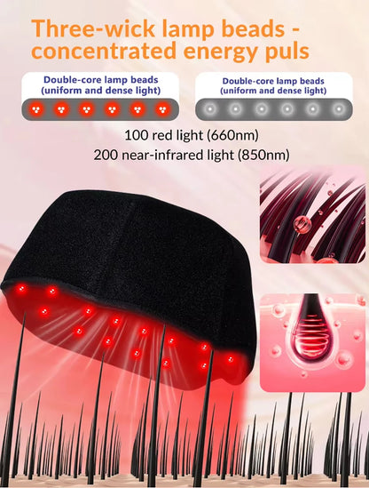 300Pcs Beams hair growth cap 650nm 850nm Red light Near Infrared 100pcs LED Light Hat Anti Hair Loss Relax scalp Massager Device