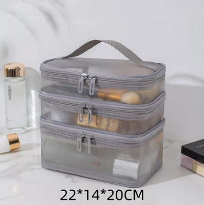 Bathroom Travel Mesh Makeup Storage Bag Cosmetics Make Up Skincare Organizer Box Plastic Container Handbag For Women Men
