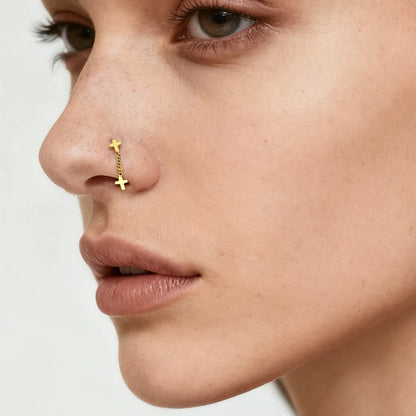 Nose Rings for Women 316L Stainless Steel Nostril Hoop Nose Ring Studs Fashion Body Cross Nose Piercing Jewelry Set