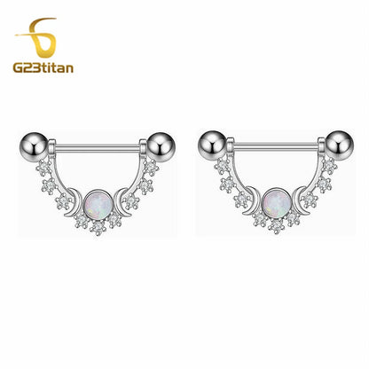 2 bagues de mamelon en zircon couleur argent hypoallergéniques 14G 16mm en titane, piercing barbell droit, bijoux de plage sexy, ornement pour femme