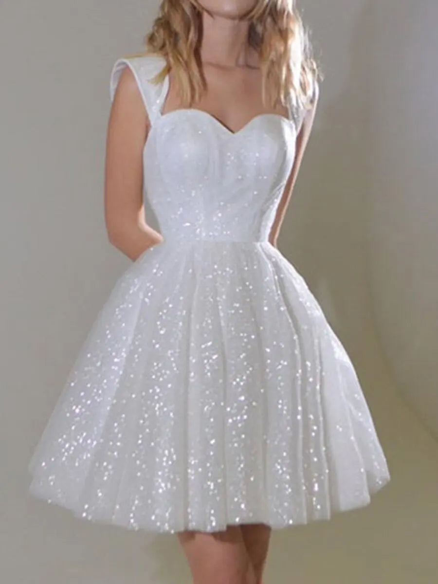 Mini Wedding Dresses For Women Sparkling Tulle A-line Vestidos De Novia Princesa Sweetheart Off Shoulder Bride Party