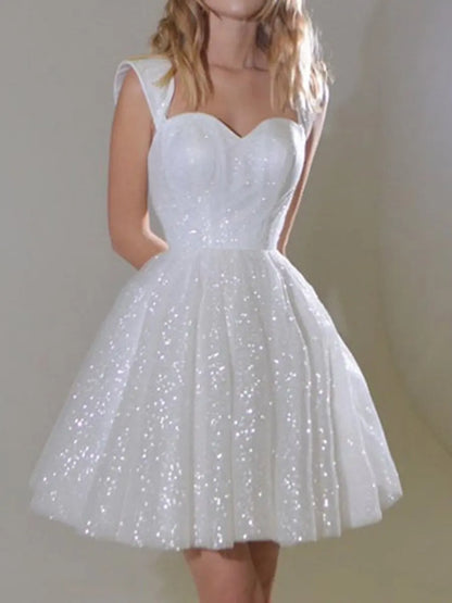 Mini Wedding Dresses For Women Sparkling Tulle A-line Vestidos De Novia Princesa Sweetheart Off Shoulder Bride Party