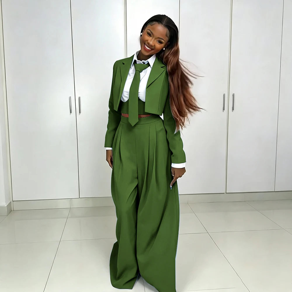 Women's Red Suit Two Piece Set Short Blazer+Wide Leg Pants Elegant Formal Fashion Daily Smart Casual Party Tuxedo Customized