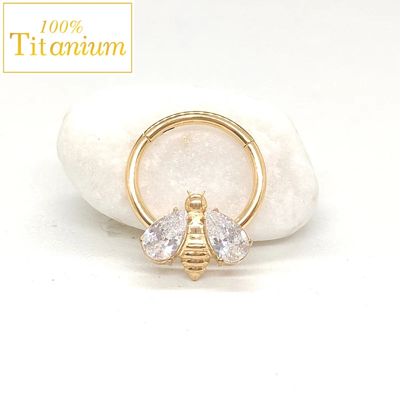 Anneaux de nez en titane G23, clicker de septum articulé, segment pour l'oreille, le tragus, le cartilage, l'hélix, le daith, le piercing labial, bijoux, boucles d'oreilles dorées