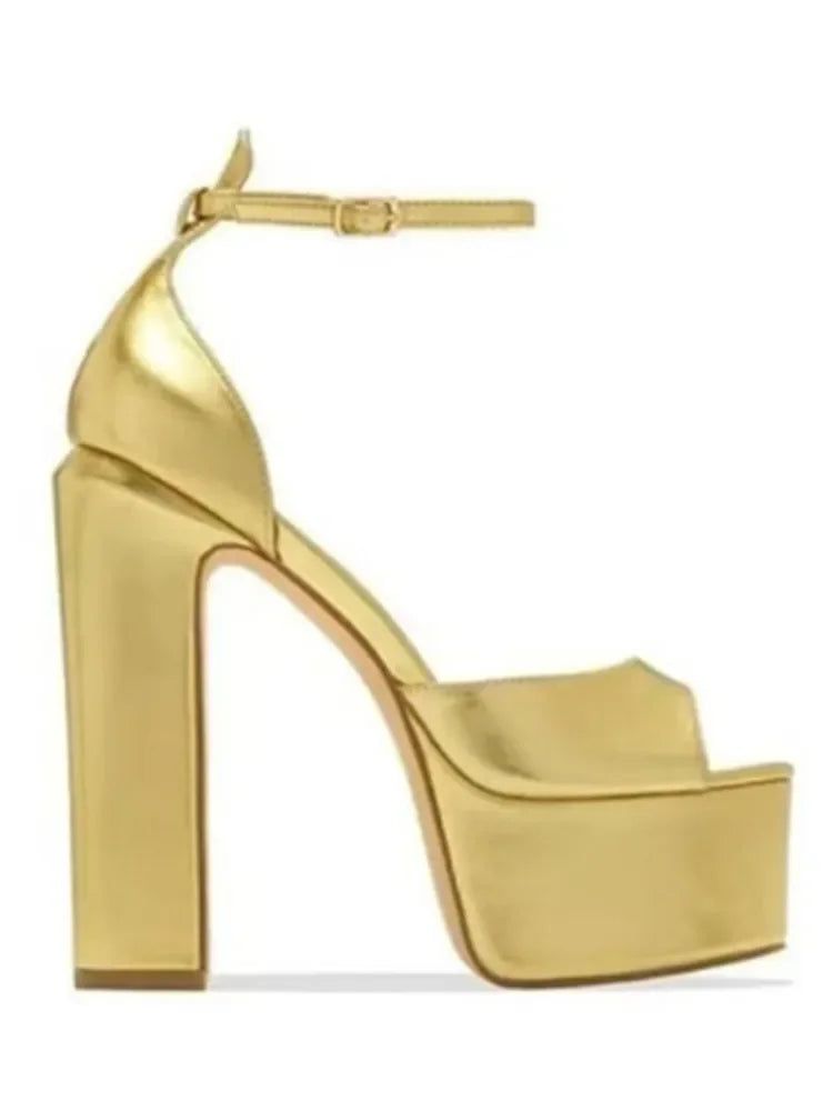 Sandales d'été neuves pour femmes, à talons hauts épais et bouche de poisson, plateforme imperméable à semelles épaisses, chaussures sexy pour les fêtes et mariages