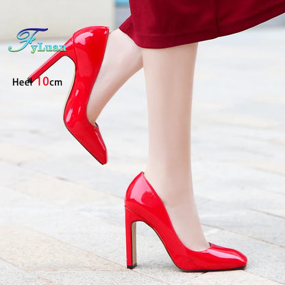 Square Head Single Shoes For Women 10CM Thick Heeled Shallow Mouth Model Shoes Designer 2025 Office Lady Pumps Summer High Heels