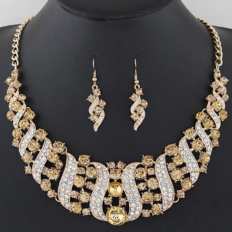 Ensemble de bijoux de mariée romantique 2 pièces/parure, ensemble de bijoux de mariée en cristal brillant, collier et boucles d'oreilles pour femmes