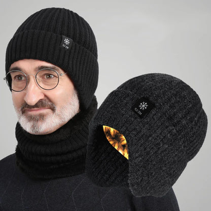 Winter warm woolen hat for middle-aged and elderly people, men's one-piece snowflake ear protection, thickened knitted hat for a