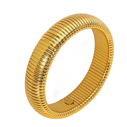 Waterproof Stainless Steel Retro Elasticity Thick Metal Polish Bracelet 18K Gold Plated Trend Fashion Unisex Jewelry Men Women