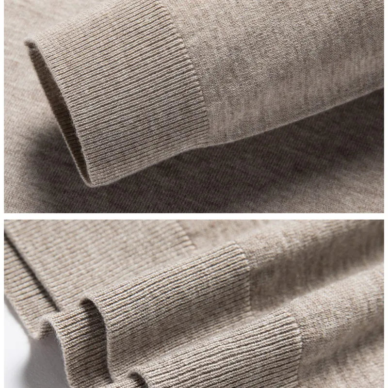 Men's 100% Mink Cashmere Large Size Sweaters Autumn Winter Solid POLO-neck Casual Knit Pullovers Long Sleeve Warm Jumper to