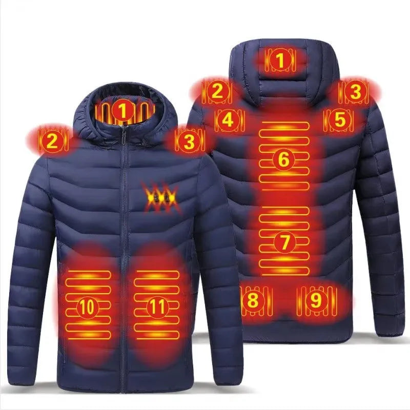 Men's Winter Warm USB Heating Parka Smart Thermostat Pure Color Hooded Heated Jacket Bobojaco Padded Clothing