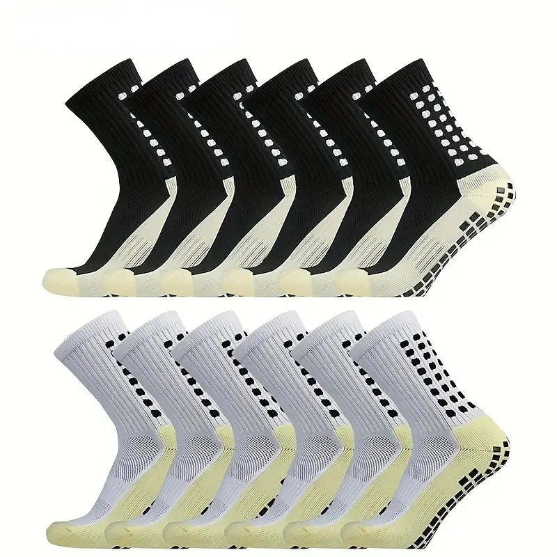 Men's Mid-Calf Sports Socks Breathable Anti-Slip Silicone Dotted Football Basketball Yoga Socks Comfortable Breathable Sports
