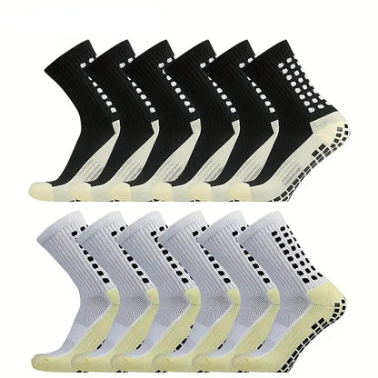 Men's Mid-Calf Sports Socks Breathable Anti-Slip Silicone Dotted Football Basketball Yoga Socks Comfortable Breathable Sports