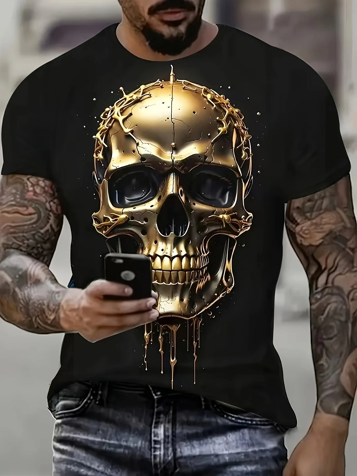Men's Short Sleeve Tee 3D Skull Print Tops Crew Neck T-Shirts Summer Oversized T-Shirt Hip Hop T-Shirts for Men Luxury T-Shirt