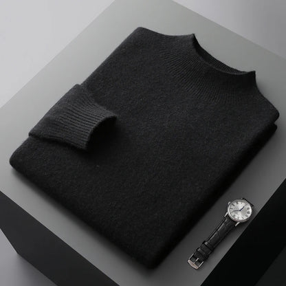 New Men's 100% Merino Wool Mock Neck Pullover Soft Warm Jumpers Quality Cashmere Sweater Casual Smart Knitwear Basic Tops Clothi