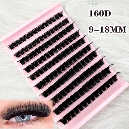 160D Individual Lash Extensions, 10 Rows Natural Faux Mink Cluster Lashes for Makeup, Soft Lightweight Eyelash Extensions