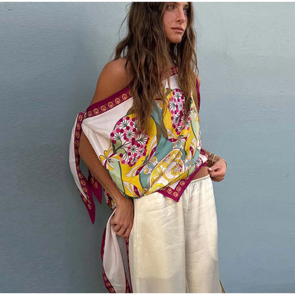 Ensemble décontracté pour femme en lin, 2 pièces, chemise ample à lacets et boutons, pantalon large, collection printemps-été 2026, tenues de vacances pour femme