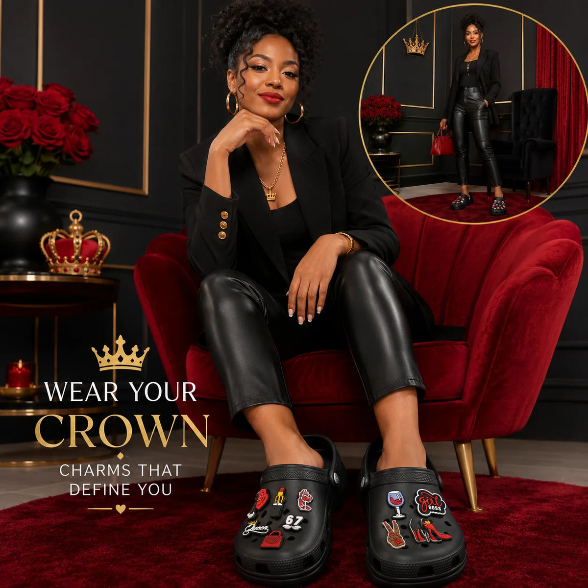 1/25PCS Cool Queen-Style Shoe Charms for Women, Crown  Heart Shaped High-Heel Charms for Shoes, Lipstick Sandals Clogs  Buckles