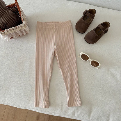 Children's Solid Color Leggings Cotton Ribbed Toddler Pants Versatile Inner Outer Wear Gender Neutral Kids Trousers