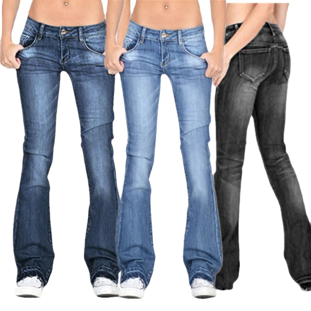 Jean évasé noir taille basse printemps-été, décontracté, vintage, coupe étroite, patte d'éléphant, style mom jean coréen, slim en denim, pantalon long Y2k