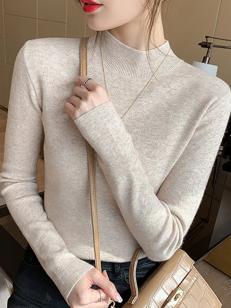 AOSSVIAO Pull Col Roulé Femme Mode 2026 Nouveau Haut Extensible Femme Chandails Tricotés Pull Tricoté Basique Manches Longues