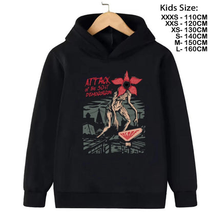 Demogorgon Hawkins Sweatshirts à capuche pour enfants, dessin animé, imprimé, streetwear, basiques, hauts pour garçons, pulls pour enfants